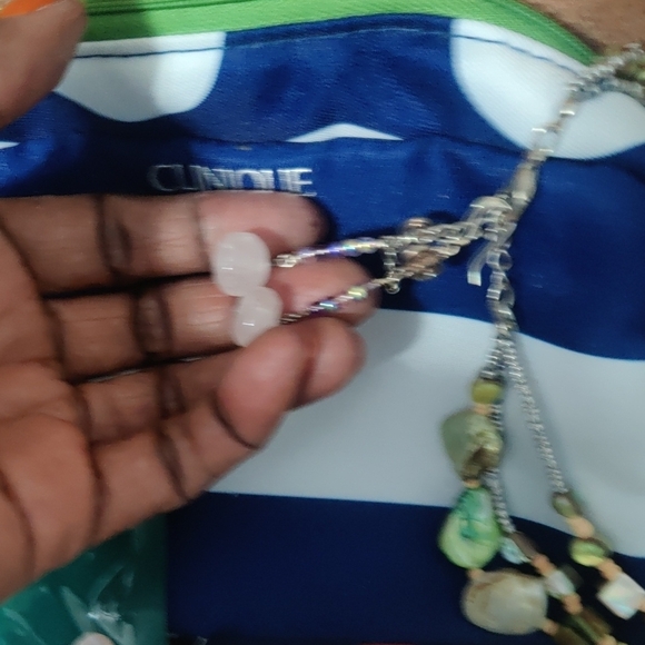 Clinique Blue and White Cosmetic Bag with Beauty Products - Picture 10 of 11